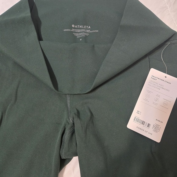 Athleta Salutation Stash High Rise 7/8 Leggings Pockets Green Size Medium NWT - Picture 5 of 8